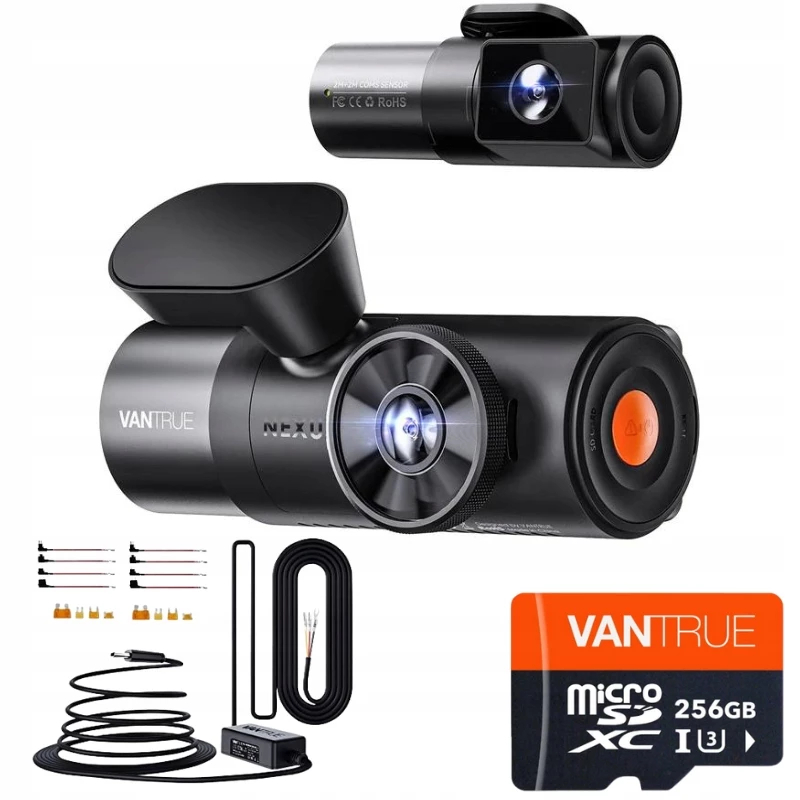 Auto videoreģistrators VANTRUE N5 Nexus 5 — 4 kanālu videoreģistrators, 2592×1944 galvenais, 160° priekšējais/salona, GPS, Wi‑Fi, IPS displejs, MicroSD līdz 512 GB