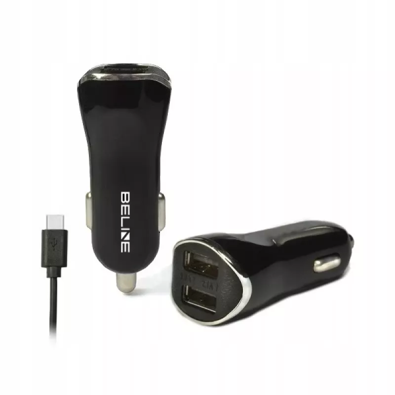 Auto lādētājs 2xUSB + USB-C 2,1A melns