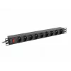 Strāvas sadales iekārta LANBERG PDU-09E-0300-BK — 9x E tipa rozetes, 16 A, 220–250 V, 3 m kabelis, 1U statīvs, 19 collas