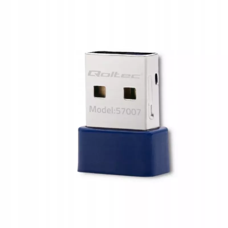 Bezvadu Mini USB Wi‑Fi adapteris QOLTEC 57007 — vienas joslas 2,4 GHz, līdz 150 Mb/s, iekšējā antena