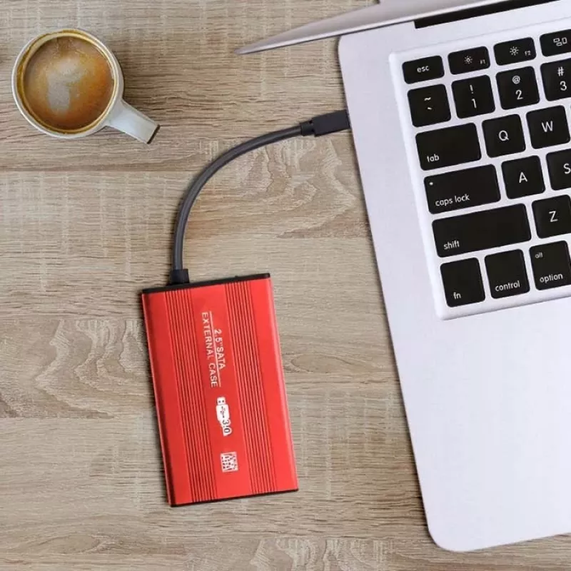 HDD/SSD korpuss QOLTEC 51860 2,5 collu SATA III diskdziņiem, USB Type-A, 5 Gbit/s, alumīnijs, sarkans