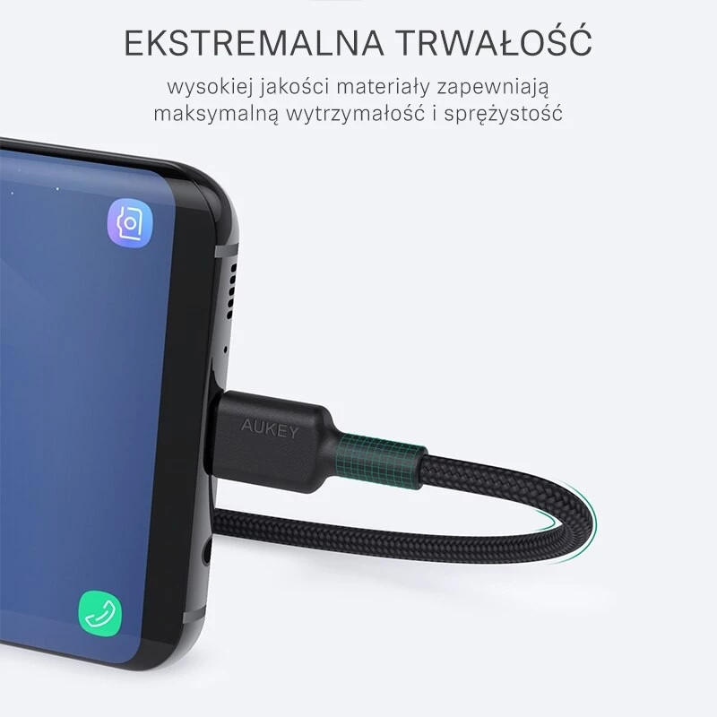 USB-C uz USB-A kabelis Aukey CB-CA2, neilona pinums, ātrā uzlāde 3A, 1 m