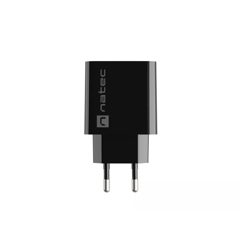 NATEC maiņstrāvas ātrās uzlādes iekštelpu vadu lādētājs Ribera — 18W (5–15V, līdz 3A), 1× USB-A, Huawei FCP/SCP, melns