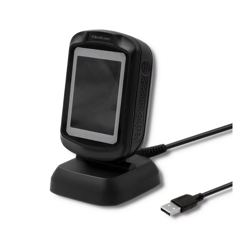 Fiksēts 1D/2D svītrkodu lasītājs QOLTEC 50864, LED sensors, USB vadu savienojums, melns, 145×85×80 mm