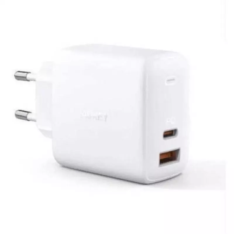 Sienas lādētājs Aukey PA-B3 balts GaN 65 W USB-C / USB-A ātrā lādētāja