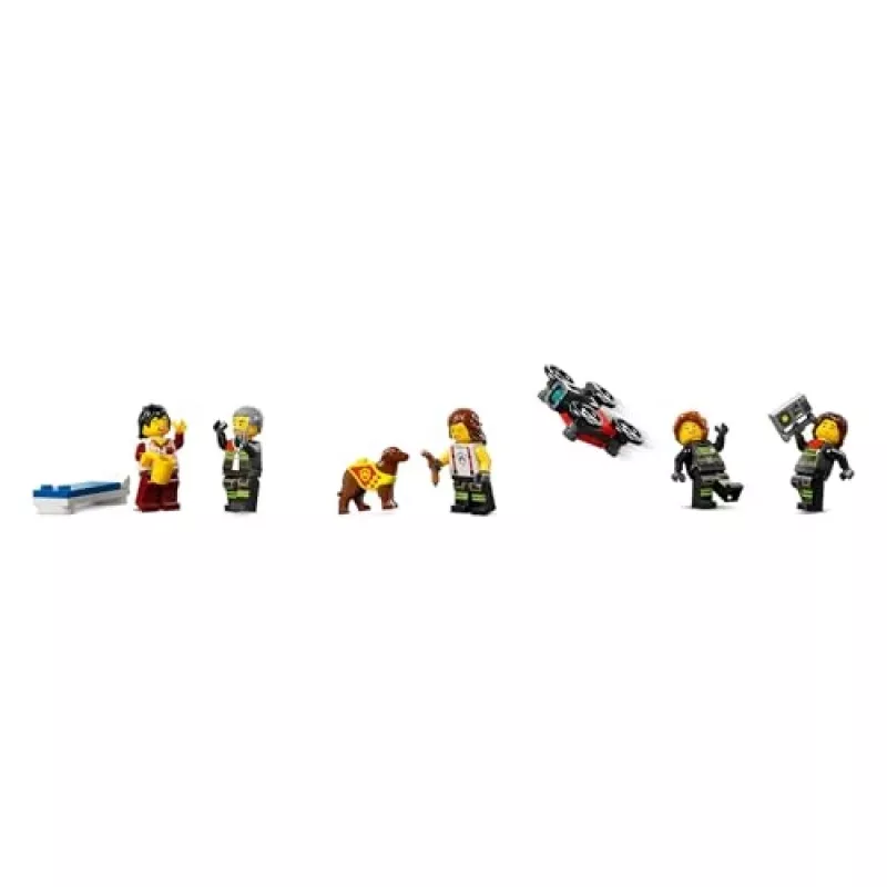 Konstrukciju rotaļlieta LEGO City Ugunsdzēsēju stacija ar grozāmo kāpņu transportlīdzekli 60414 — 843 detaļas, 5 minifigūras, 220×320×140 mm