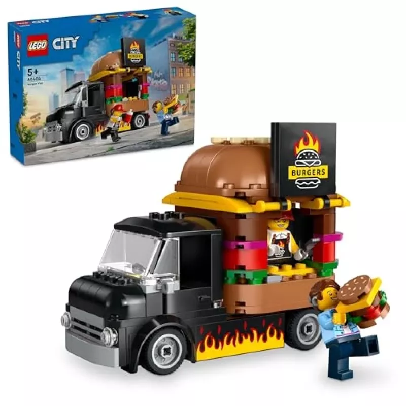 LEGO City Burger Van Pārtikas Kravas Auto Rotaļlieta 5+ Gadiem Zēniem un Meitenēm Transportlīdzekļa Būvēšanas Rotaļlietas Virtuves Komplekts ar Pārdevēja Minifigūru un Piederumiem
