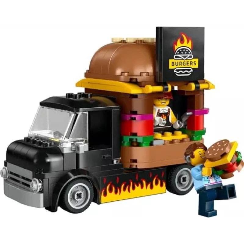 LEGO City Burger Van Pārtikas Kravas Auto Rotaļlieta 5+ Gadiem Zēniem un Meitenēm Transportlīdzekļa Būvēšanas Rotaļlietas Virtuves Komplekts ar Pārdevēja Minifigūru un Piederumiem