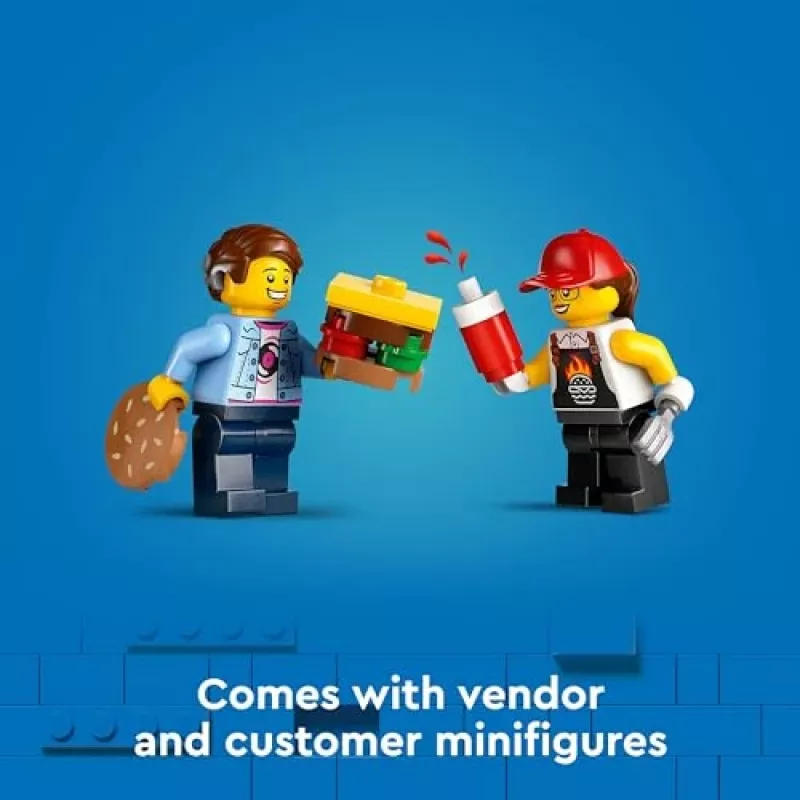 LEGO City Burger Van Pārtikas Kravas Auto Rotaļlieta 5+ Gadiem Zēniem un Meitenēm Transportlīdzekļa Būvēšanas Rotaļlietas Virtuves Komplekts ar Pārdevēja Minifigūru un Piederumiem