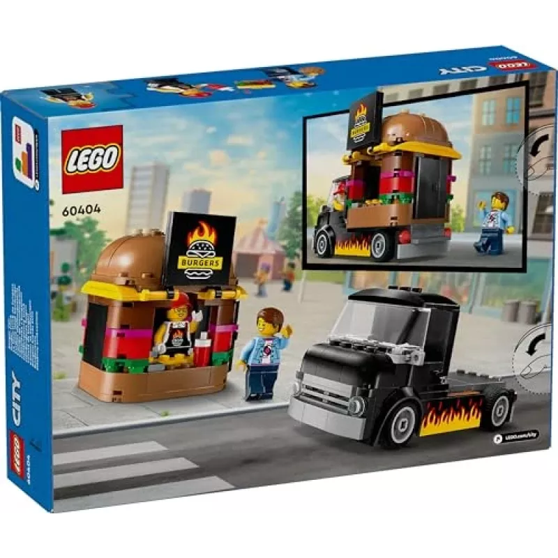 LEGO City Burger Van Pārtikas Kravas Auto Rotaļlieta 5+ Gadiem Zēniem un Meitenēm Transportlīdzekļa Būvēšanas Rotaļlietas Virtuves Komplekts ar Pārdevēja Minifigūru un Piederumiem