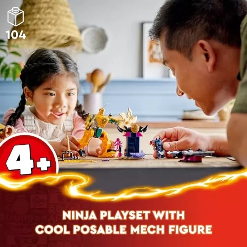 LEGO NINJAGO Arina kaujas meha darbības figūra, nindzju rotaļlieta 4+ gadus veciem zēniem, meitenēm un bērniem, Dragons Rising komplekts ar Arina minifigūru un mini Katu