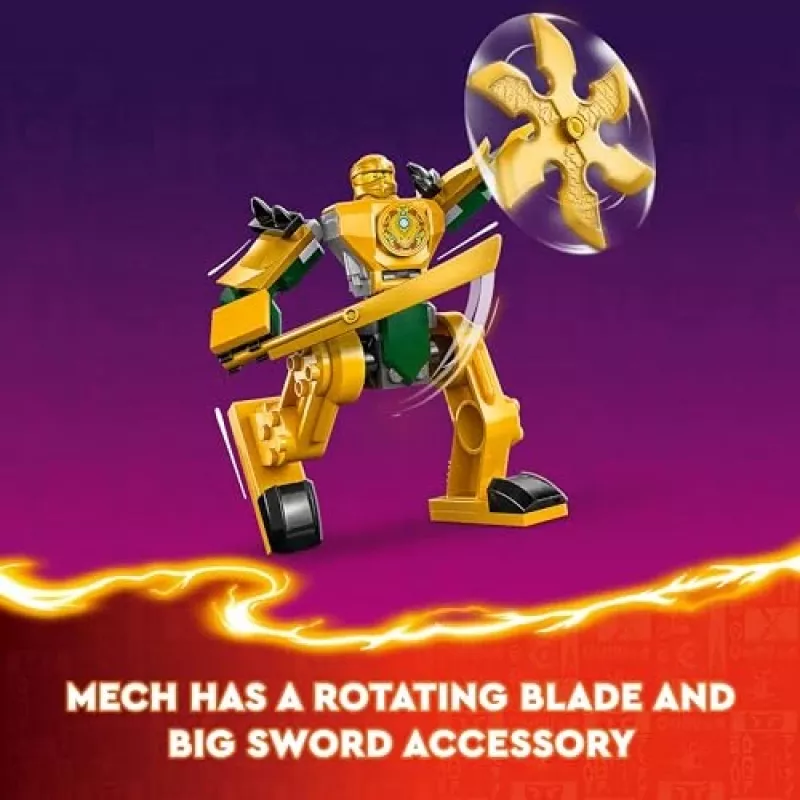 LEGO NINJAGO Arina kaujas meha darbības figūra, nindzju rotaļlieta 4+ gadus veciem zēniem, meitenēm un bērniem, Dragons Rising komplekts ar Arina minifigūru un mini Katu
