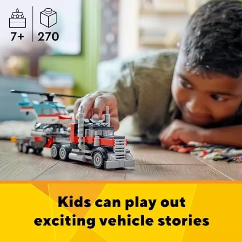 LEGO Creator 2-in-1 komplekts “Flatbed Truck with Helicopter” 31146, pārveidojams būvējums bērniem