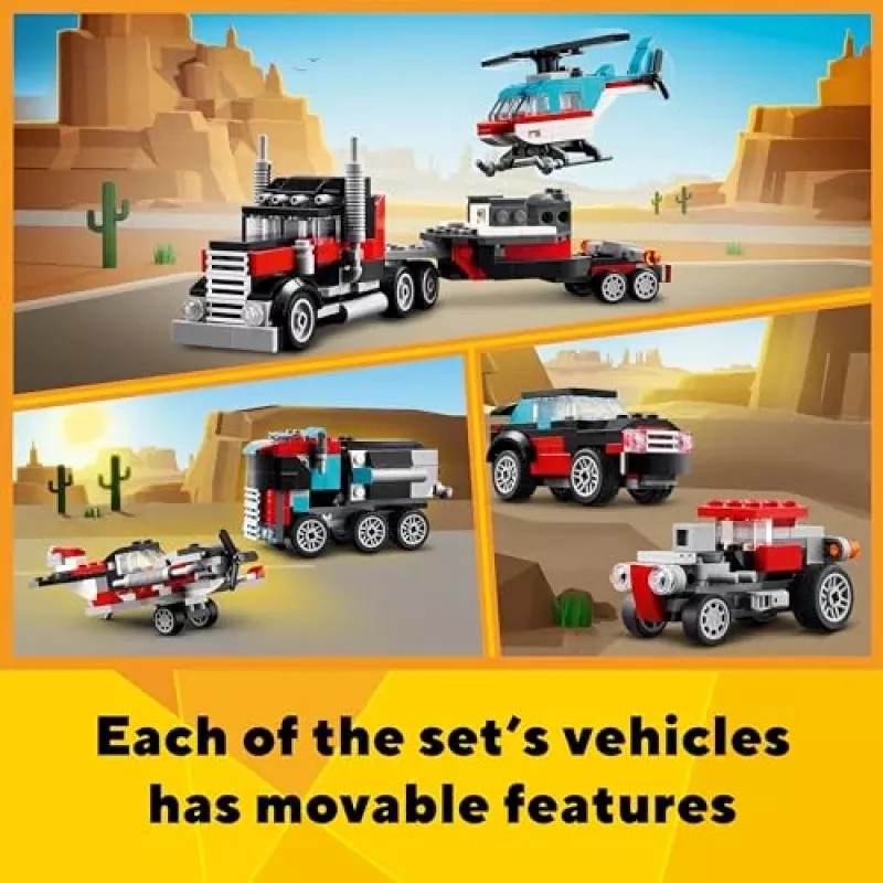 LEGO Creator 2-in-1 komplekts “Flatbed Truck with Helicopter” 31146, pārveidojams būvējums bērniem