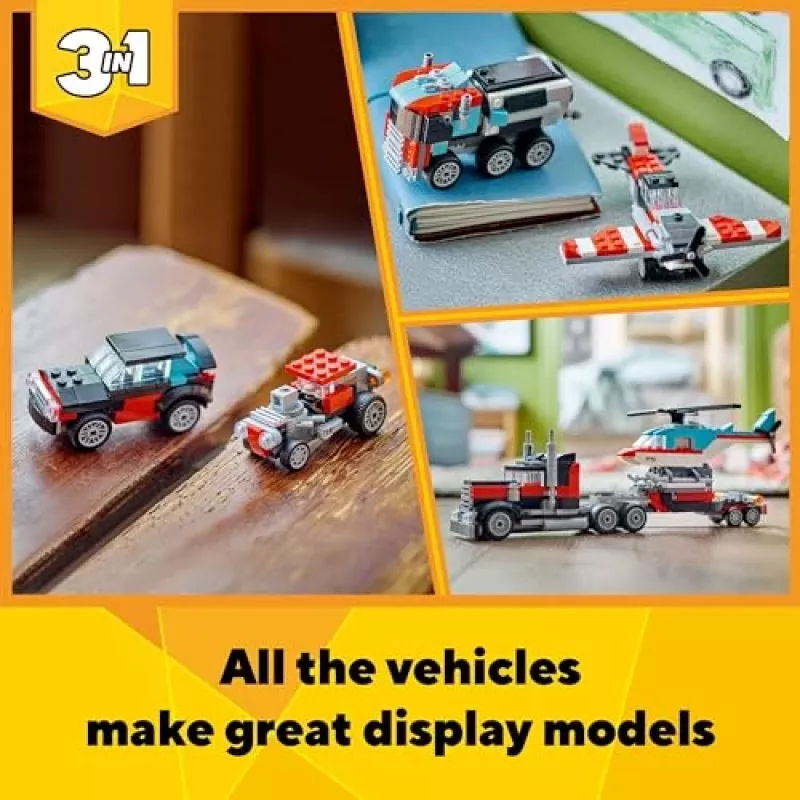 LEGO Creator 2-in-1 komplekts “Flatbed Truck with Helicopter” 31146, pārveidojams būvējums bērniem