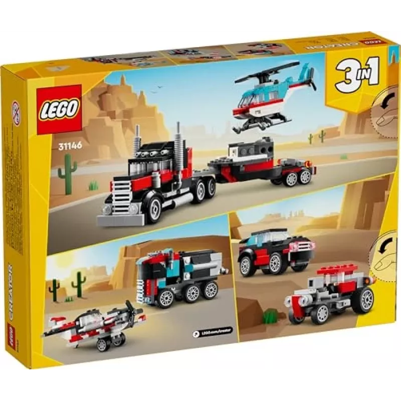 LEGO Creator 2-in-1 komplekts “Flatbed Truck with Helicopter” 31146, pārveidojams būvējums bērniem
