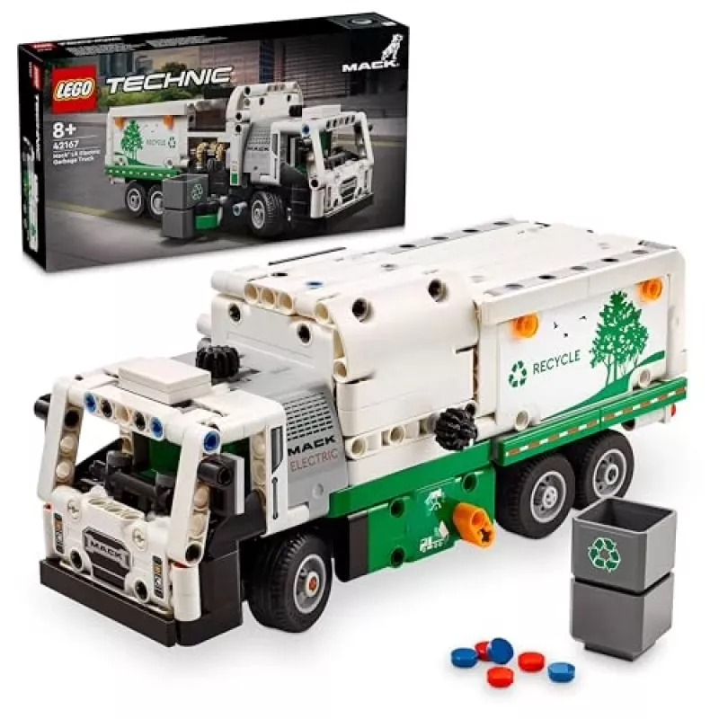 Konstruktors LEGO Technic Mack LR Electric Garbage Truck 42167 — 503 gab., motorizēts, izmērs 230×80×90 mm