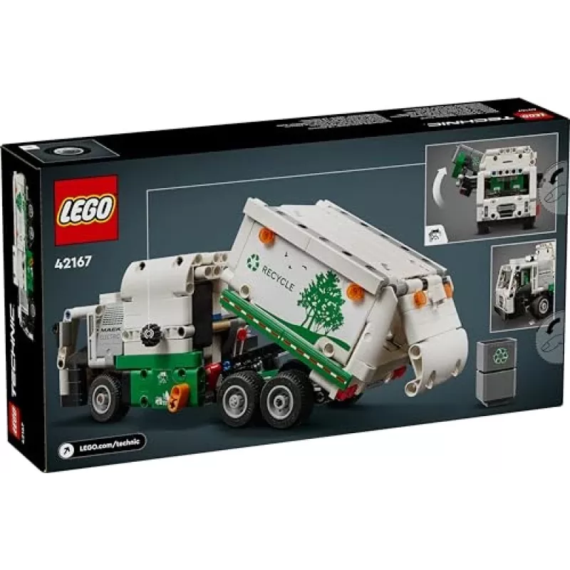 Konstruktors LEGO Technic Mack LR Electric Garbage Truck 42167 — 503 gab., motorizēts, izmērs 230×80×90 mm