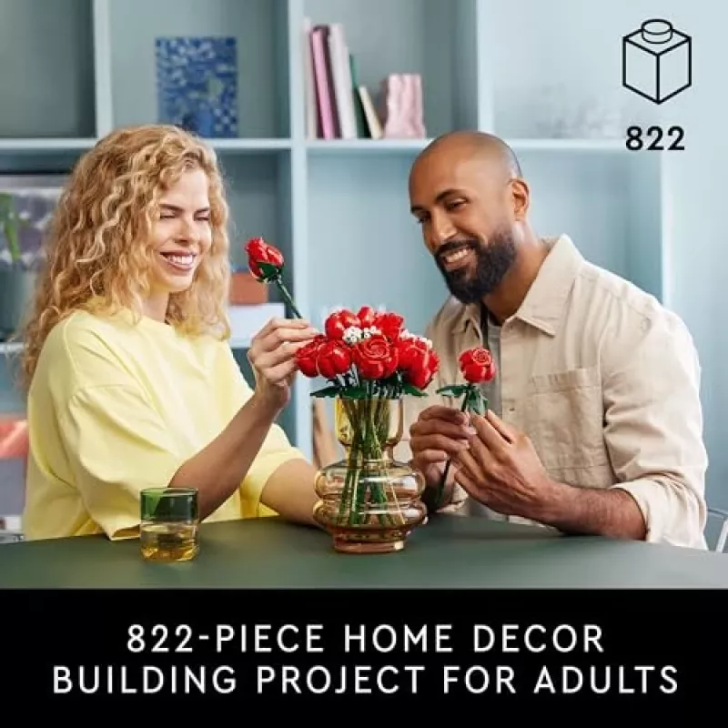 LEGO Icons Pušķis no Rozēm Mākslīgo Ziedu Komplekts Pieaugušajiem Botāniskā Kolekcija Mājas Dekora Aksesuāri Valentīndienas Dāvana Sievietēm