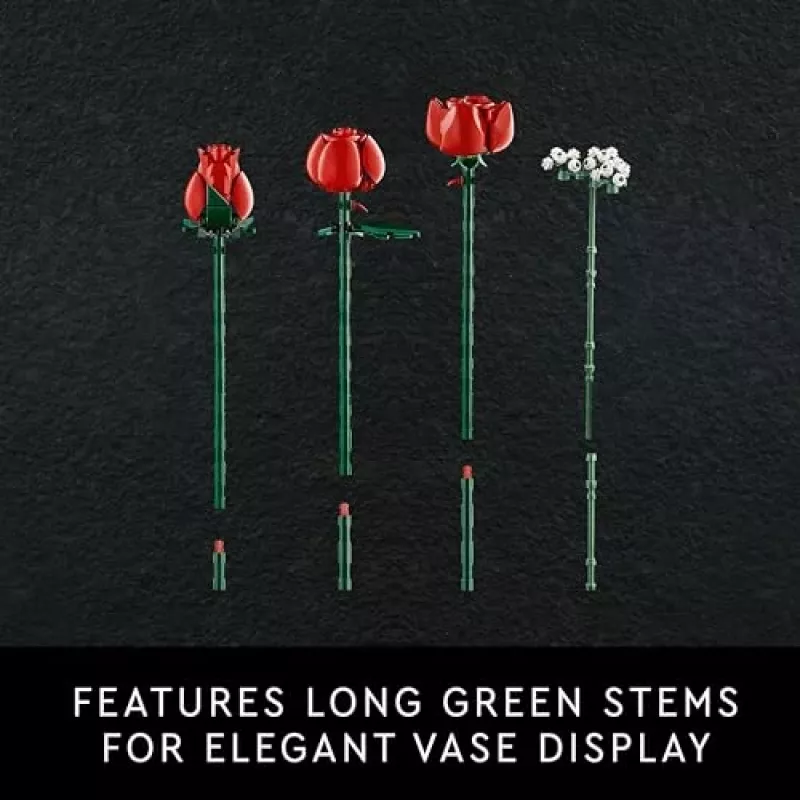LEGO Icons Pušķis no Rozēm Mākslīgo Ziedu Komplekts Pieaugušajiem Botāniskā Kolekcija Mājas Dekora Aksesuāri Valentīndienas Dāvana Sievietēm