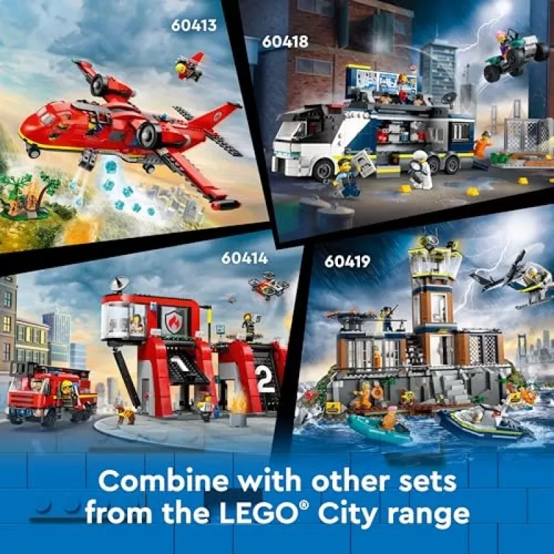LEGO City Konstrukciju rotaļlieta Policijas iecirknis Cietuma sala 60419 — 980 detaļas, 7 minifigūras, 370×400×160 mm