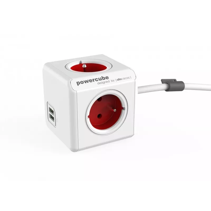 Allocacoc PowerCube Extended USB 1,5 m pagarinātājs, sarkans
