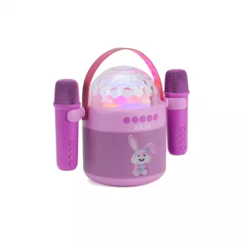 AKAI JoyBox Kids Karaoke komplekts ar Bluetooth, USB, MicroSD, AUX, FM radio, RGB gaismām, balss pārveidotāju, vadu mikrofonu, uzlādējamu 1200mAh akumulatoru, 5W RMS