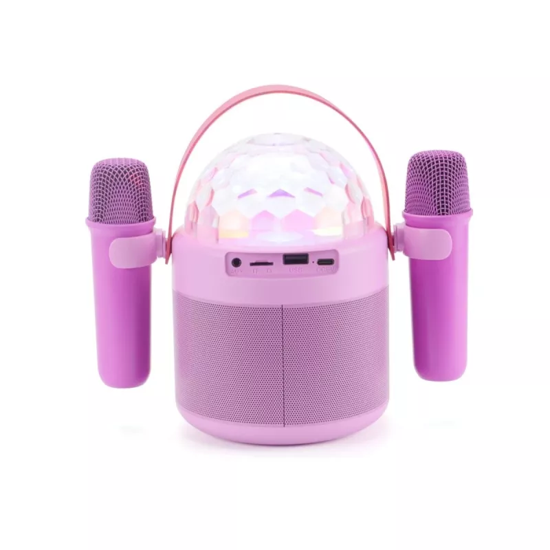 AKAI JoyBox Kids Karaoke komplekts ar Bluetooth, USB, MicroSD, AUX, FM radio, RGB gaismām, balss pārveidotāju, vadu mikrofonu, uzlādējamu 1200mAh akumulatoru, 5W RMS
