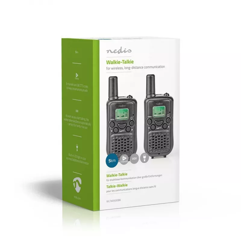 Nedis Walkie Talkie komplekts WLTK0500BK 5 km diapazons 8 kanāli PMR446