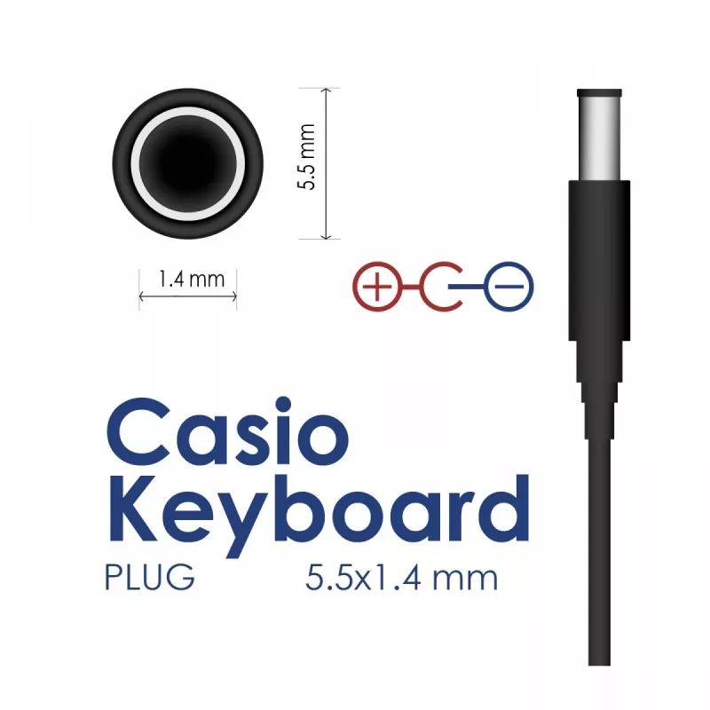 AKYGA Barošanas bloks Casio klaviatūrām, 9V 1A, 5.5x2.1mm, centra pozitīvs
