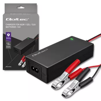 Qoltec Automātiskais akumulatoru lādētājs AGM GEL STD | Taisngriezis 12V | 2A | 24W | LED | Kabelis 1.8m