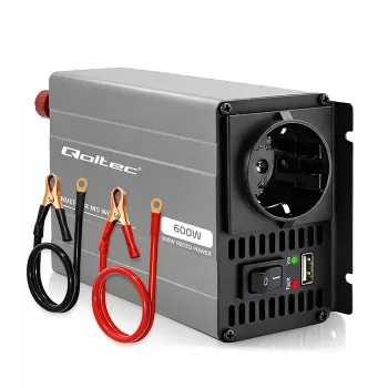 Qoltec MS Wave Power Inverter 12V uz 230V 300/600W USB saderīgs ar LiFePO4 GEL AGM