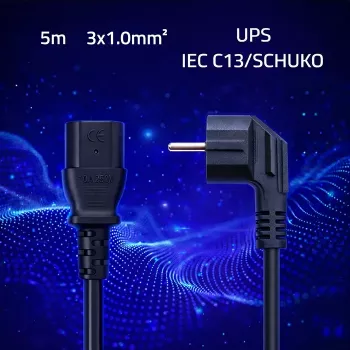 QOLTEC Strāvas kabelis SCHUKO CEE leņķa spraudnis IEC C13 5m Melns