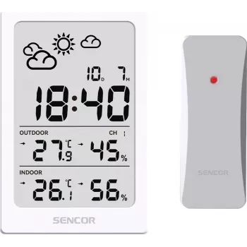 SENCOR Multifunctional Station SWS 2300 W - Laika stacija ar pulksteni, modinātāju un āra sensoru