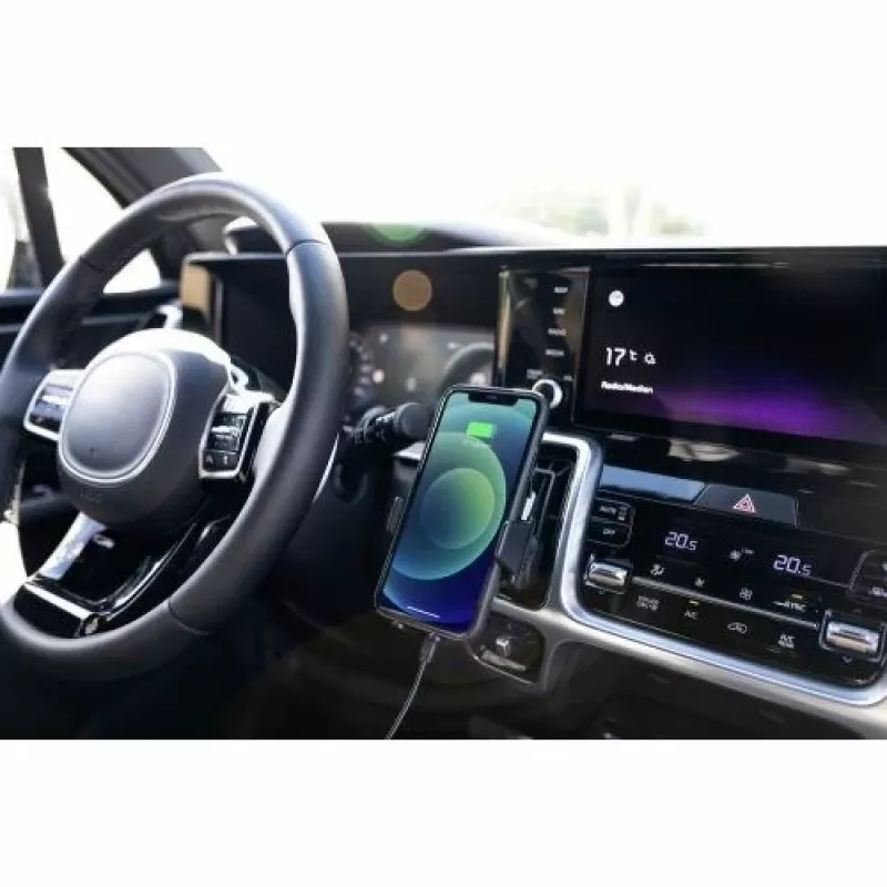 ANSMANN WiLine 15 bezvadu automašīnas lādētāja turētājs - 15W Qi ātrā uzlāde, automātiska fiksācija, 360° rotācija, melns