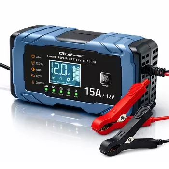 Qoltec Intelligent Microprocessor Charger 12V 15A | Taisngriezis ar remonta funkciju | AGM GEL LiFePO4 | 9 posmu uzlāde