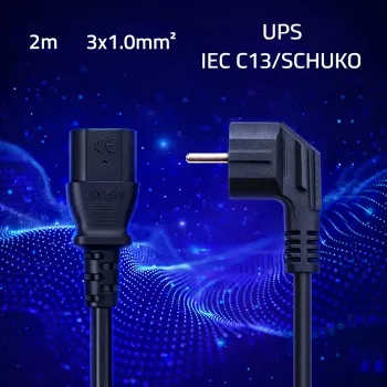 QOLTEC Strāvas kabelis SCHUKO CEE leņķa spraudnis IEC C13 2m Melns