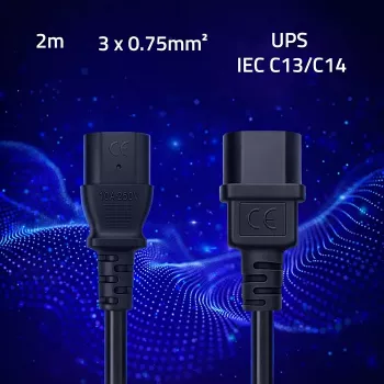 QOLTEC Strāvas kabelis IEC C13 C14 3x0.75mm² Tīrs varš 1.8m Melns