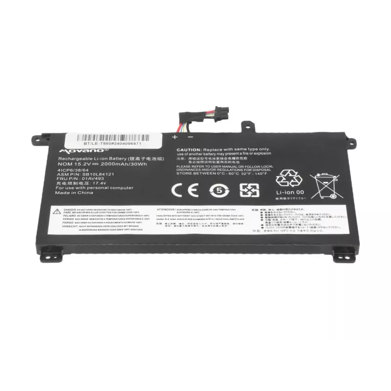 MOVANO Battery 01AV493 Lenovo ThinkPad T570 T580 P51S - 2000 mAh (30 Wh)