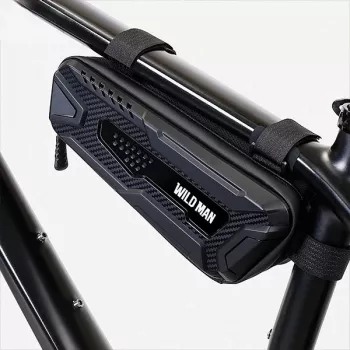 WILDMAN Bicycle Frame Bag M, Melns, PU Āda, EVA, 1.2L, Telefona nodalījums, Pieskāriena ekrāna saderība