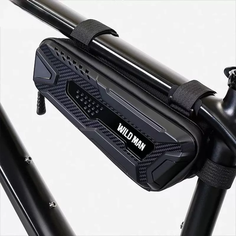 WILDMAN Bicycle Frame Bag M, Melns, PU Āda, EVA, 1.2L, Telefona nodalījums, Pieskāriena ekrāna saderība