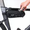 WILDMAN Bicycle Frame Bag M, Melns, PU Āda, EVA, 1.2L, Telefona nodalījums, Pieskāriena ekrāna saderība