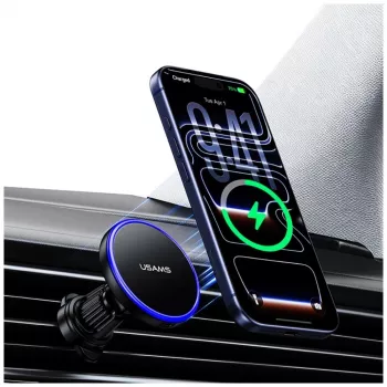 USAMS magnētiskais auto ventilācijas turētājs viedtālruņiem, 360° rotācija, melns