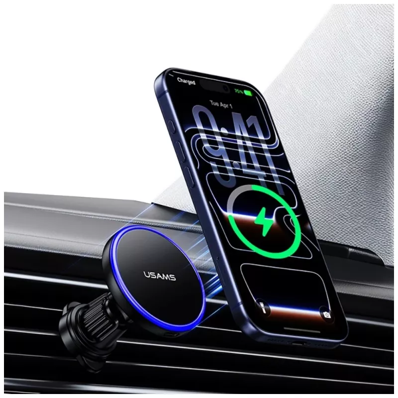 USAMS magnētiskais auto ventilācijas turētājs viedtālruņiem, 360° rotācija, melns