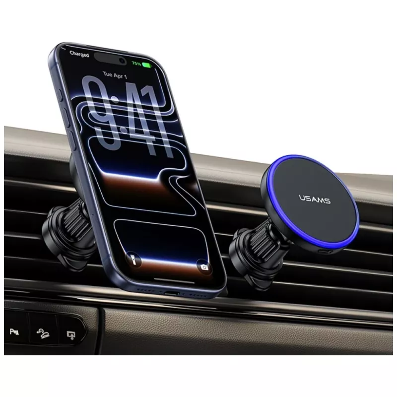 USAMS magnētiskais auto ventilācijas turētājs viedtālruņiem, 360° rotācija, melns