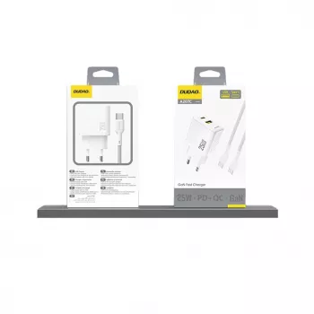 Dudao A26TEU GaN 25W USB-C USB-A sienas lādētājs balts