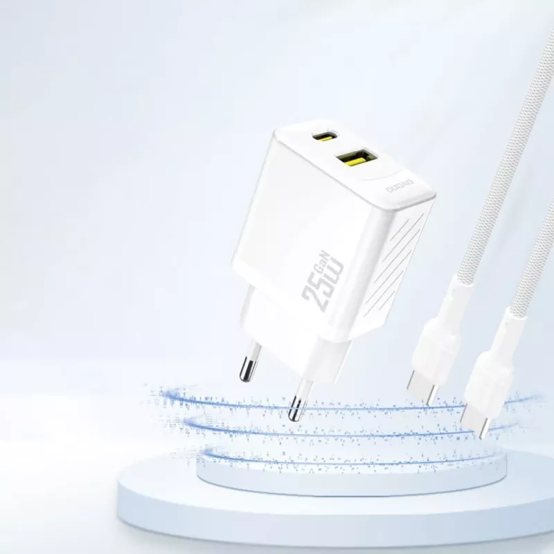 Dudao A26TEU GaN 25W USB-C USB-A sienas lādētājs balts