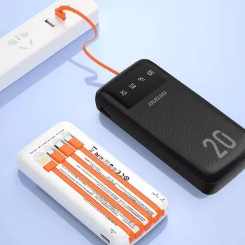 Dudao K6Pro+ Power Bank 20000mAh ar 4 iebūvētiem kabeļiem USB-C Micro USB Lightning USB-A ieeja Melns