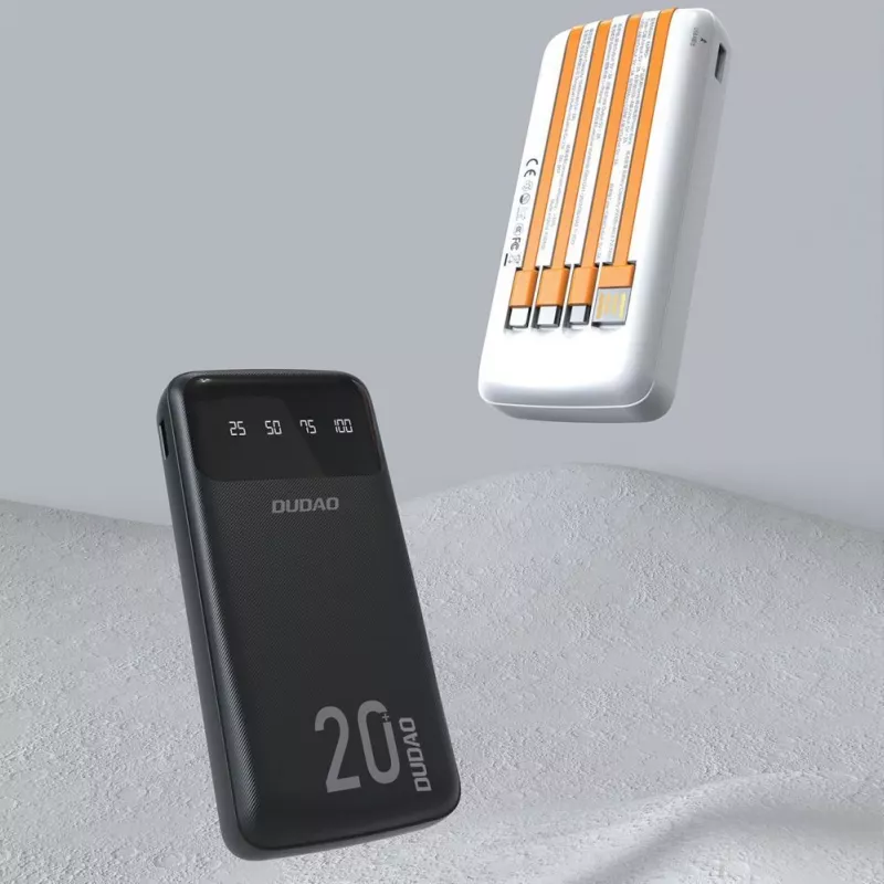 Dudao K6Pro+ Power Bank 20000mAh ar 4 iebūvētiem kabeļiem USB-C Micro USB Lightning USB-A ieeja Melns