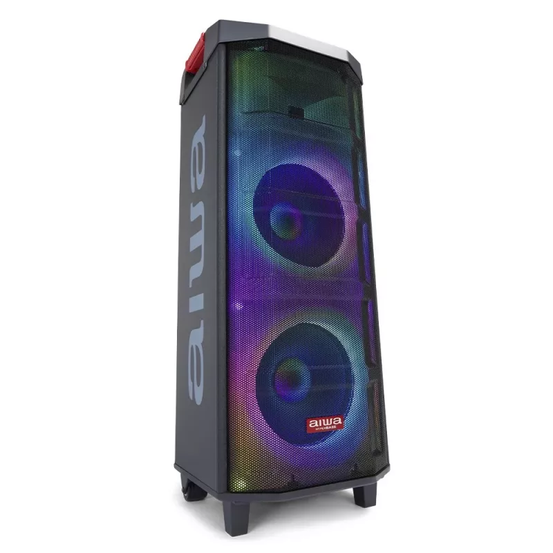 AIWA Power Audio Speaker KBTUS-710MKII 700W Portable Party Speaker ar Bluetooth, USB, SD, AUX, FM radio, LED gaismām, ratiņu rokturi, riteņiem, tālvadības pulti, mikrofonu